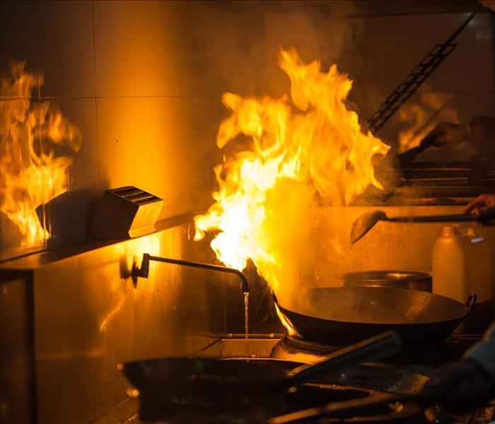 flames in a commercial kitchen