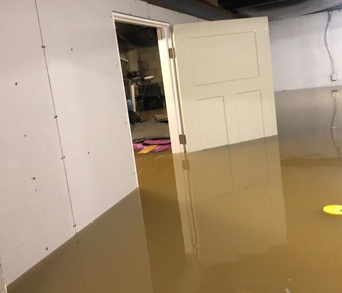 a basement with flood waters